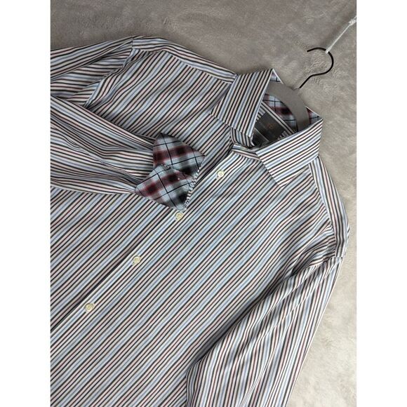 Thomas Dean Shirt Mens Large Blue Red White Flip Cuff Striped Long Sleeve Button - Picture 1 of 5